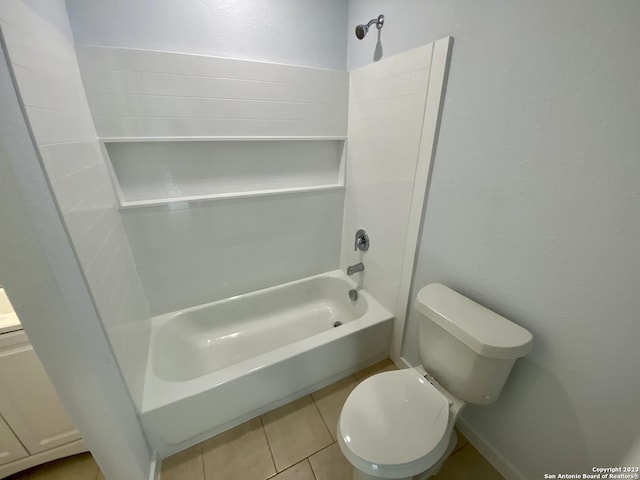 bathroom with shower / bathing tub combination, toilet, and tile patterned floors