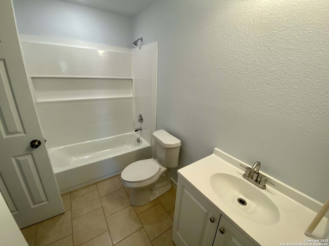 full bathroom featuring vanity, tile patterned flooring, toilet, and shower / bathtub combination