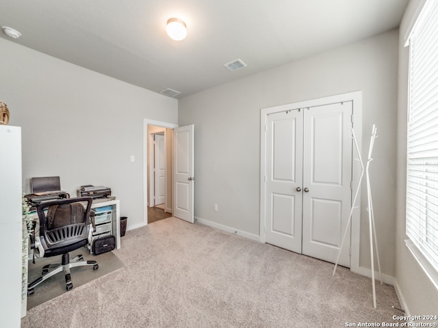 carpeted home office featuring a wealth of natural light