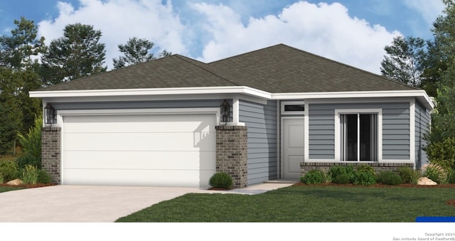 view of front of home featuring a front lawn and a garage