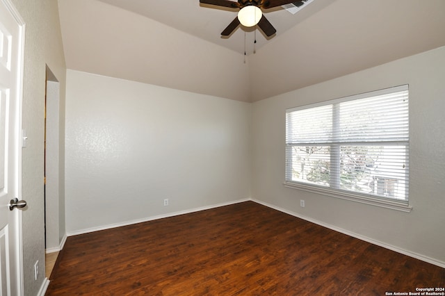 empty room featuring ceiling fan and dark hardwood / wood-style floors