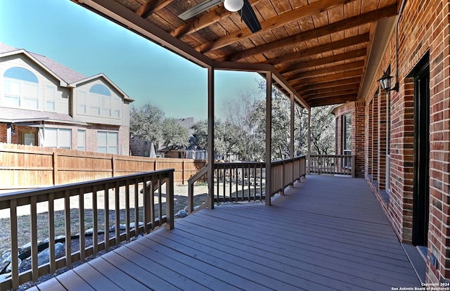 wooden terrace with ceiling fan