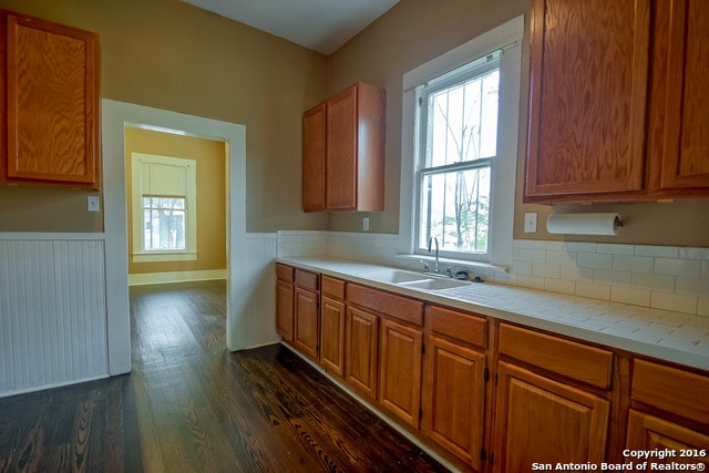 kitchen featuring dark wood-type flooring, a wealth of natural light, and sink