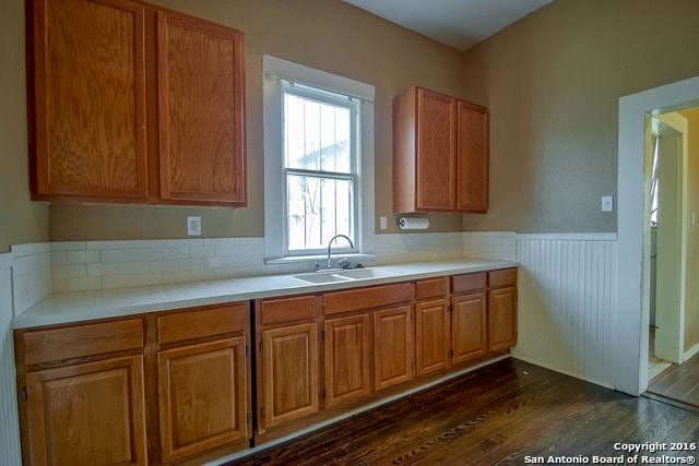 kitchen with dark wood-type flooring and sink