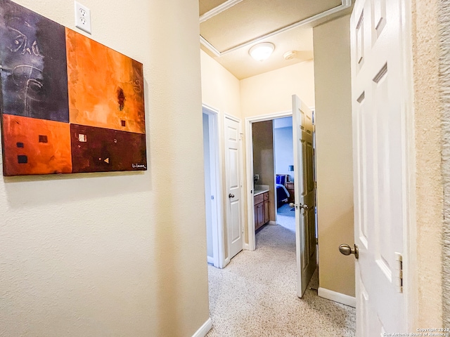 hallway with light carpet