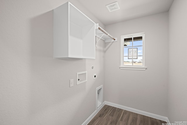 laundry room featuring dark hardwood / wood-style flooring, washer hookup, and hookup for an electric dryer