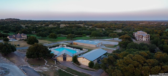 view of aerial view at dusk