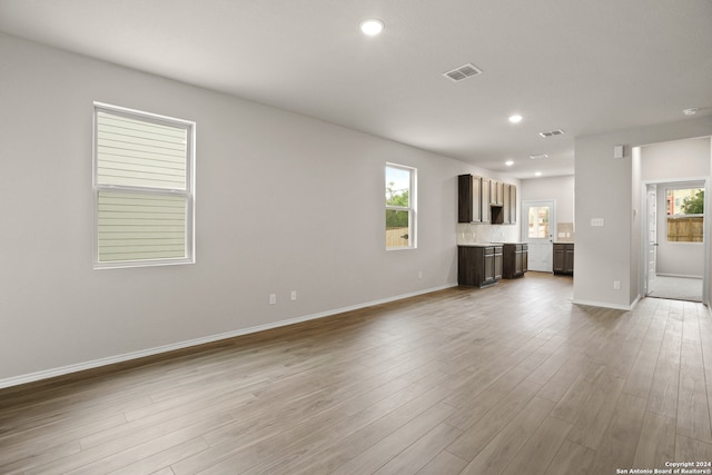 unfurnished living room with light hardwood / wood-style flooring