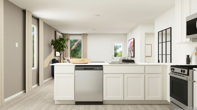 kitchen featuring white cabinetry, appliances with stainless steel finishes, sink, and light hardwood / wood-style flooring