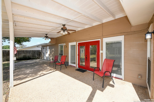 view of patio / terrace with french doors and ceiling fan