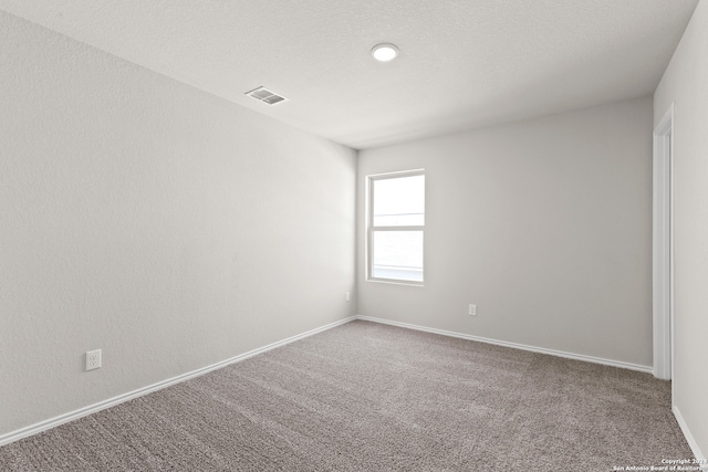 carpeted spare room with a textured ceiling