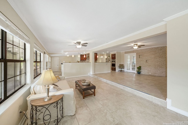 interior space with ceiling fan