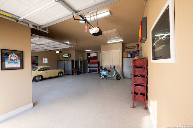 garage with a garage door opener