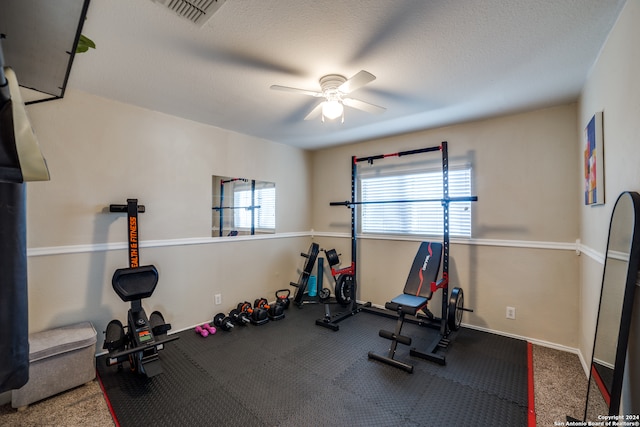 exercise area featuring ceiling fan