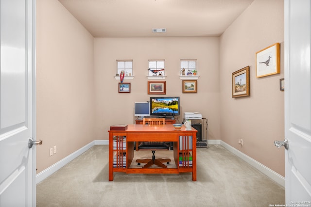 view of carpeted office space