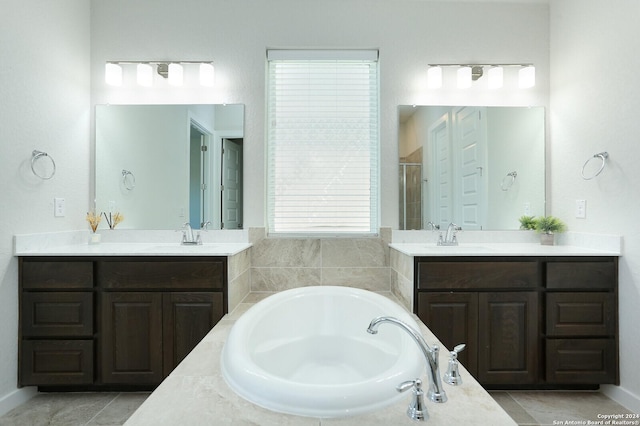 11514 Hollering Pass, Schertz, TX 78154 - full bath with a bath, two vanities, and a shower stall