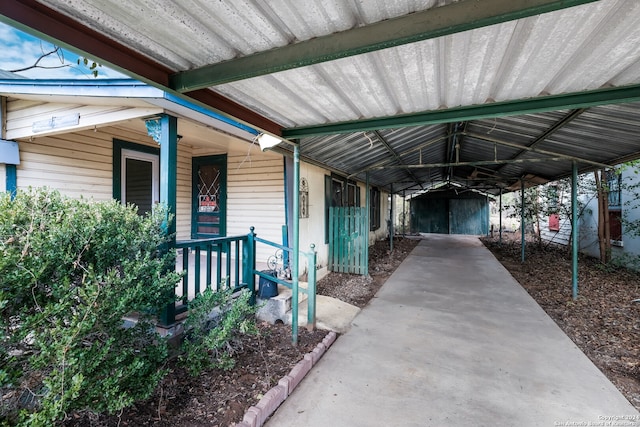 exterior space with an outdoor structure and a porch