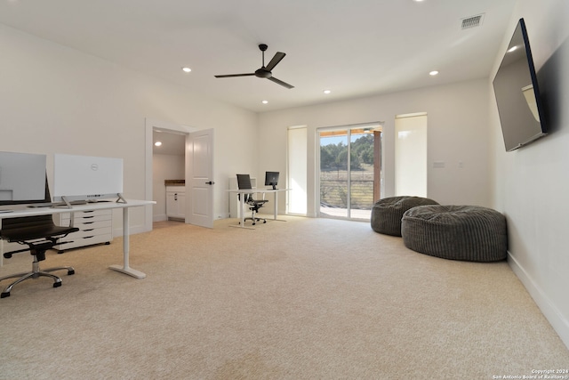 interior space with ceiling fan