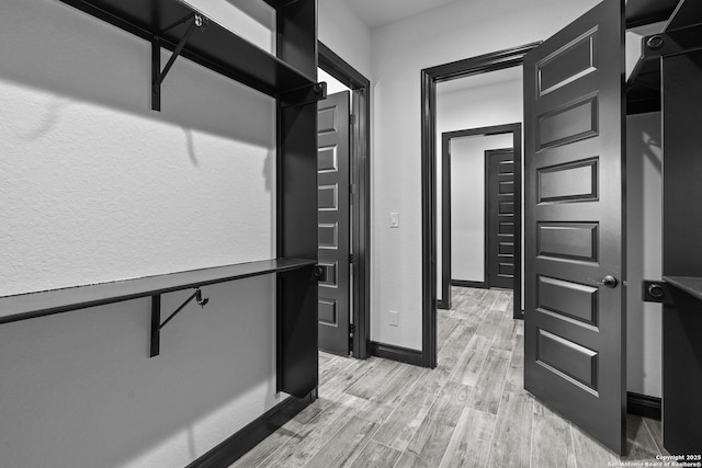 walk in closet featuring light hardwood / wood-style flooring