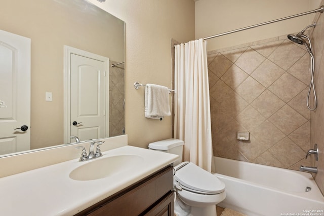 full bathroom with vanity, toilet, and shower / bath combo with shower curtain