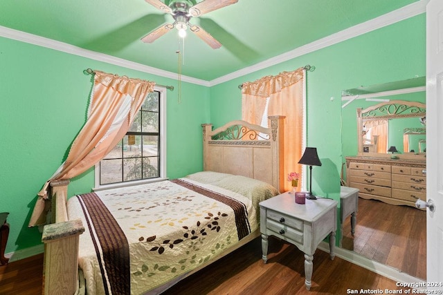 22620 Little Walnut Dr, San Antonio, TX 78264 - bedroom with wood finished floors, crown molding, and a ceiling fan