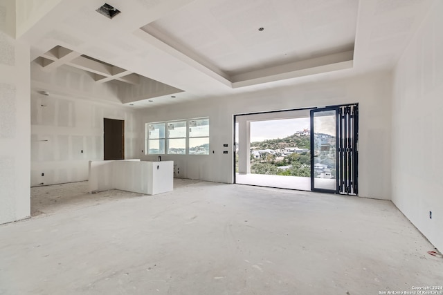 unfurnished room featuring a raised ceiling