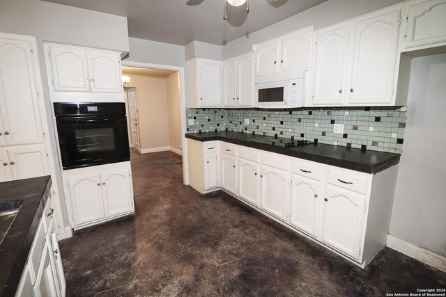 7227 Trace Buckle, San Antonio, TX 78240 - kitchen featuring oven, white microwave, white cabinets, and dark countertops