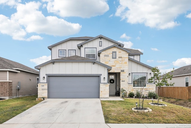 view of front facade with a front lawn and a garage