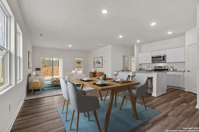 dining area with dark hardwood / wood-style flooring