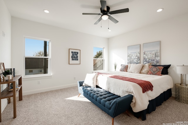 bedroom featuring carpet and ceiling fan