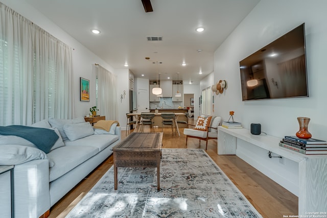 living room featuring light hardwood / wood-style flooring