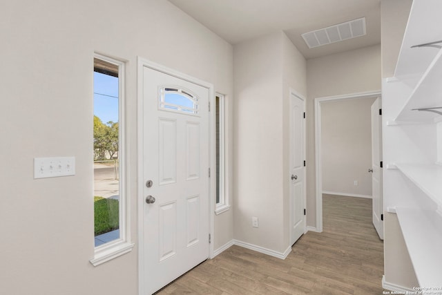 entryway featuring a wealth of natural light and light hardwood / wood-style floors