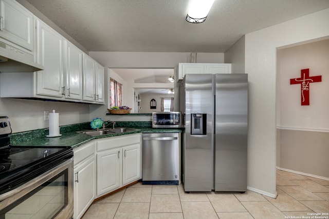 kitchen featuring sink, white cabinetry, stainless steel appliances, and range hood