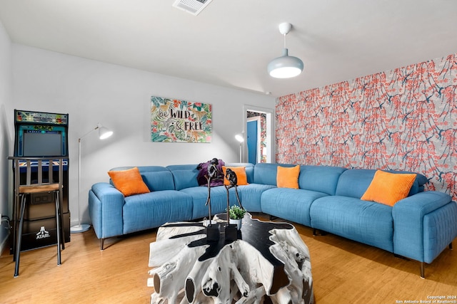 living room with light wood-type flooring