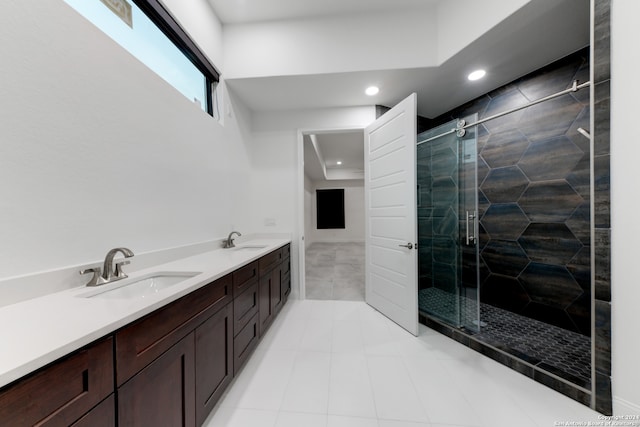 bathroom featuring vanity and walk in shower