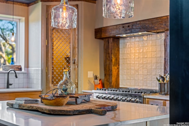 room details featuring backsplash and sink