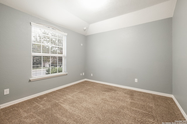 carpeted empty room with a healthy amount of sunlight and vaulted ceiling