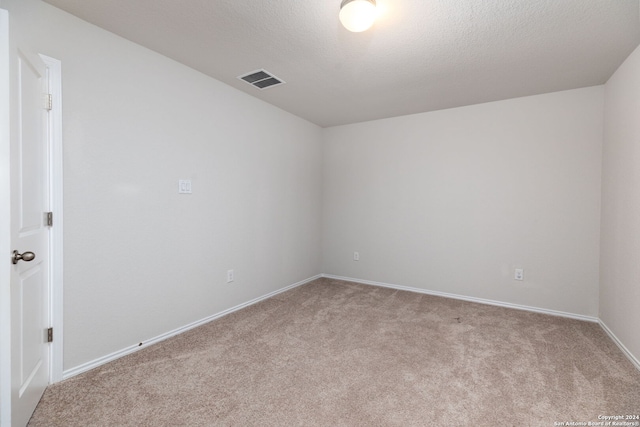 spare room featuring light colored carpet and a textured ceiling