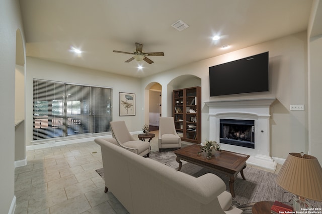 living room with ceiling fan