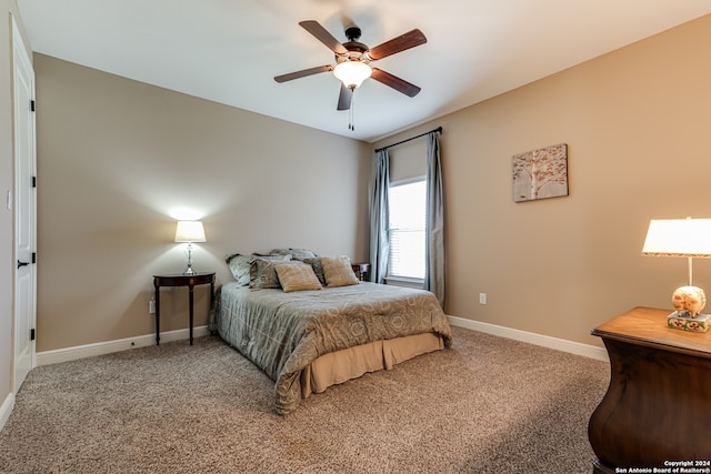 bedroom with carpet flooring and ceiling fan