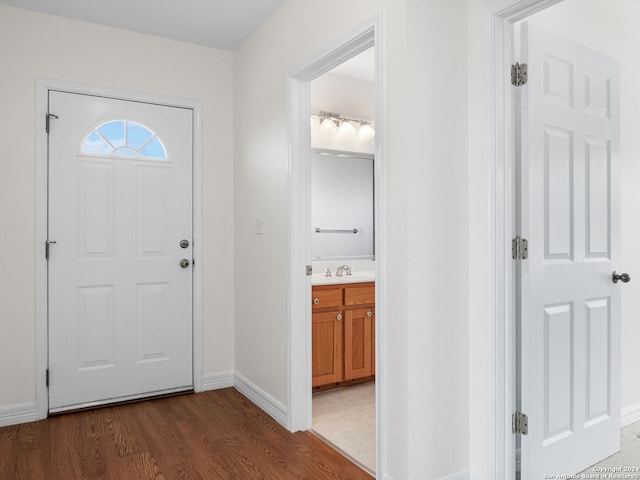 entryway featuring dark hardwood / wood-style flooring and sink