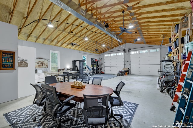 garage featuring ceiling fan