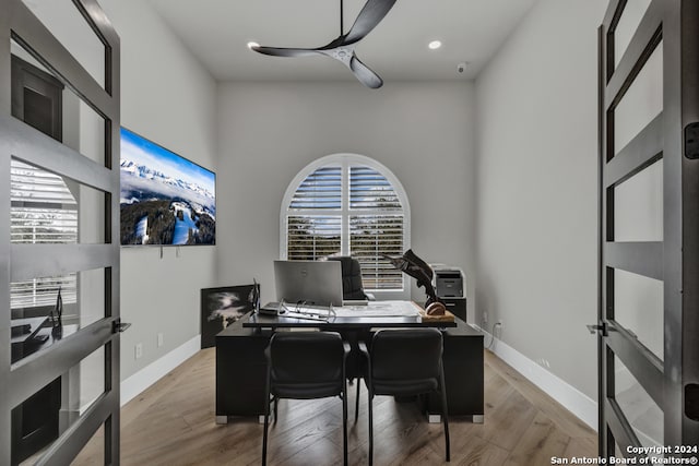 office with hardwood / wood-style floors