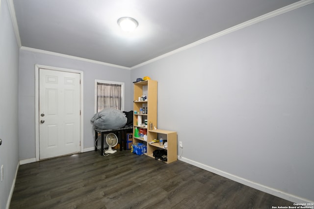 miscellaneous room with dark hardwood / wood-style floors and ornamental molding