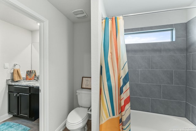 full bathroom featuring vanity, toilet, and shower / bathtub combination with curtain