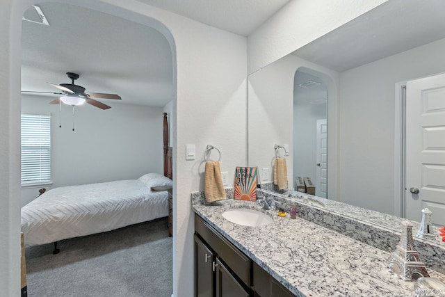 bathroom with vanity and ceiling fan