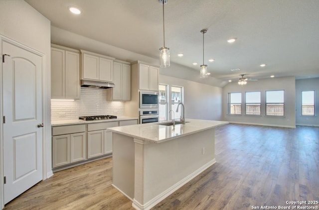 2631 Gideon Ln, New Braunfels, TX 78130 - kitchen featuring a sink, oven, built in microwave, a ceiling fan, and recessed lighting
