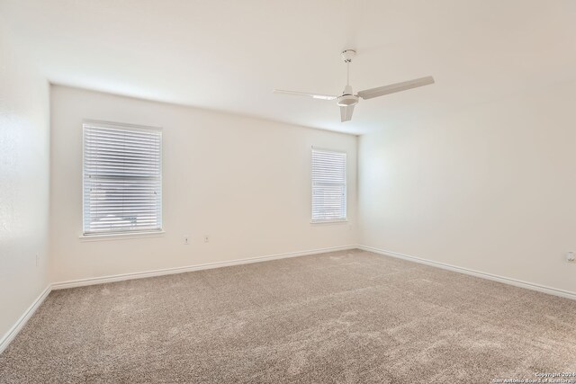 spare room with ceiling fan and carpet floors