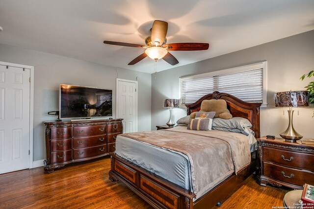 6531 Fox Run, San Antonio, TX 78233 - bedroom featuring dark wood-style floors and a ceiling fan