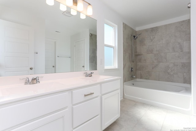 3254 Old Almonte Dr, San Antonio, TX 78224 - full bathroom with shower / bath combination, double vanity, and tile patterned flooring